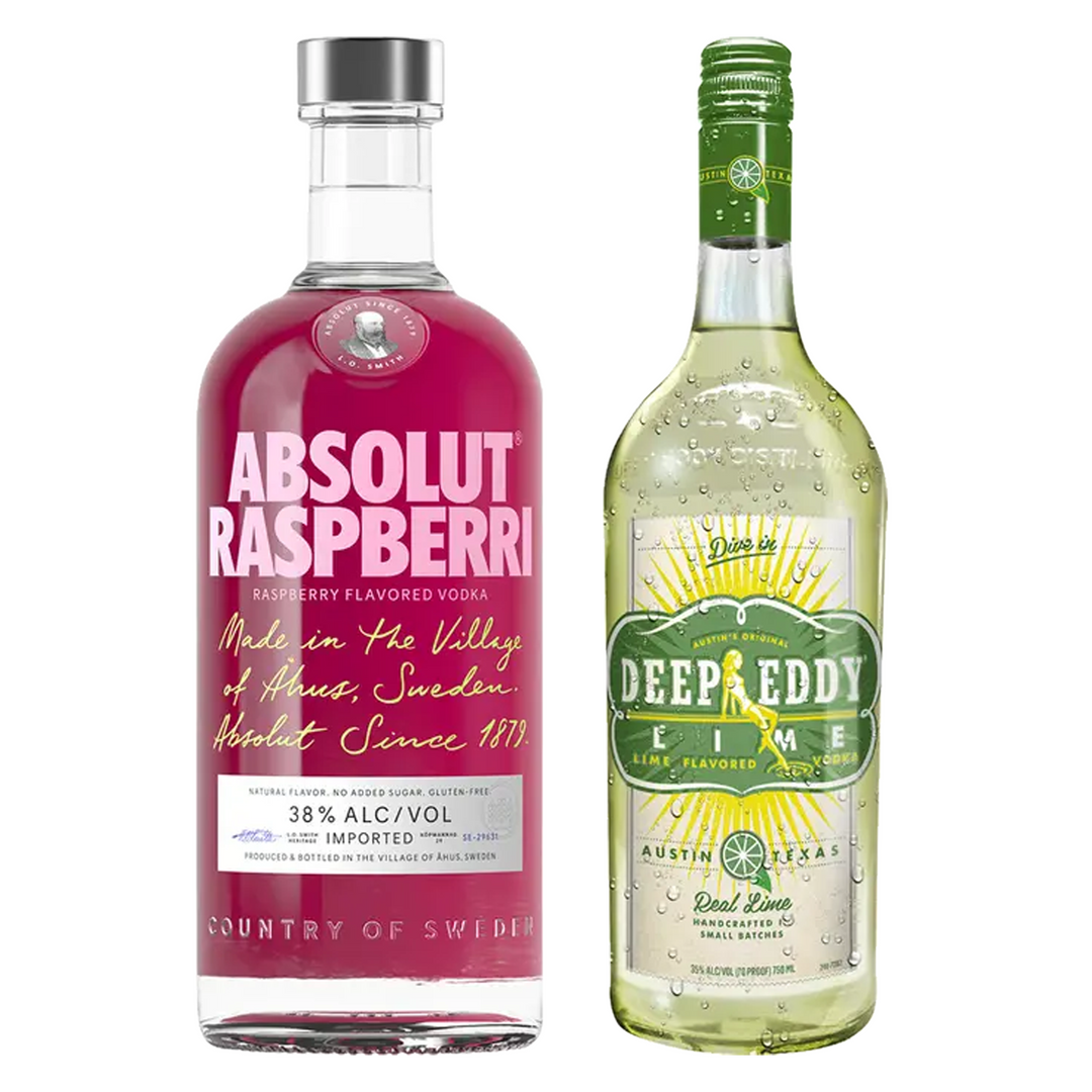 Absolut Raspberry Flavored Vodka & Deep Eddy Lime Flavored Vodka Bundle