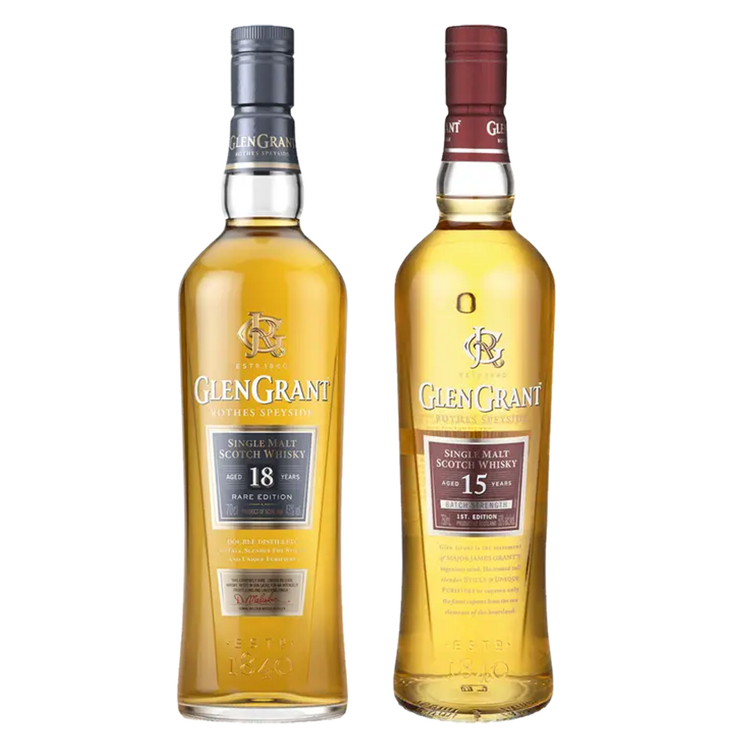 Glen Grant Single Malt Scotch Rare Edition 18 Yr & Glen Grant Single Malt Scotch 15 Yr Bundle