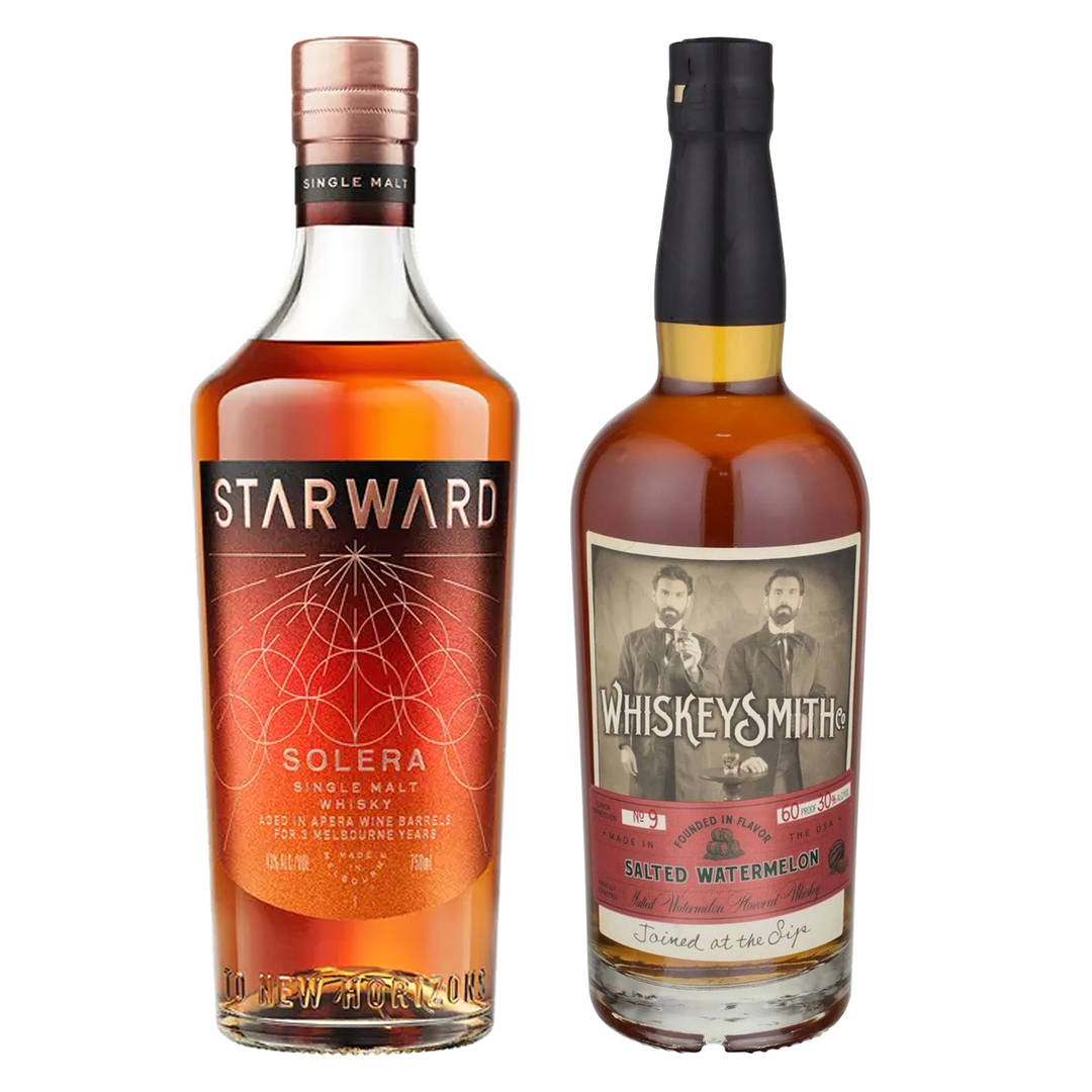 Starward Single Malt Whisky Solera Matured In Apera Barrels 3 Yr & Whiskeysmith Salted Watermelon Flavored Whiskey Bundle