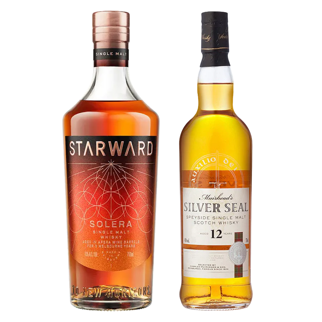 Starward Single Malt Whisky Solera Matured In Apera Barrels 3 Yr & Muirhead's Single Malt Scotch Silver Seal 12 Yr Bundle
