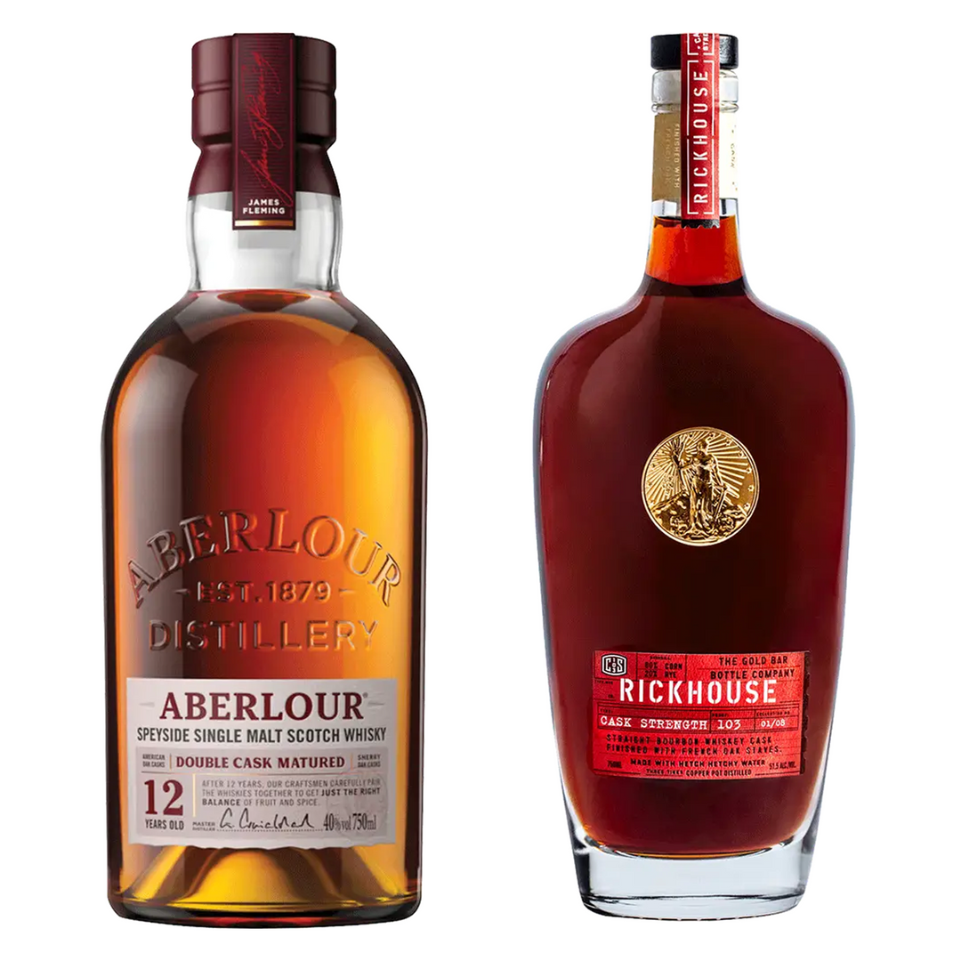 Aberlour Single Malt Scotch Double Cask Matured 12 Yr & Gold Bar Straight Bourbon Whiskey Rickhouse Cask Strength Bundle