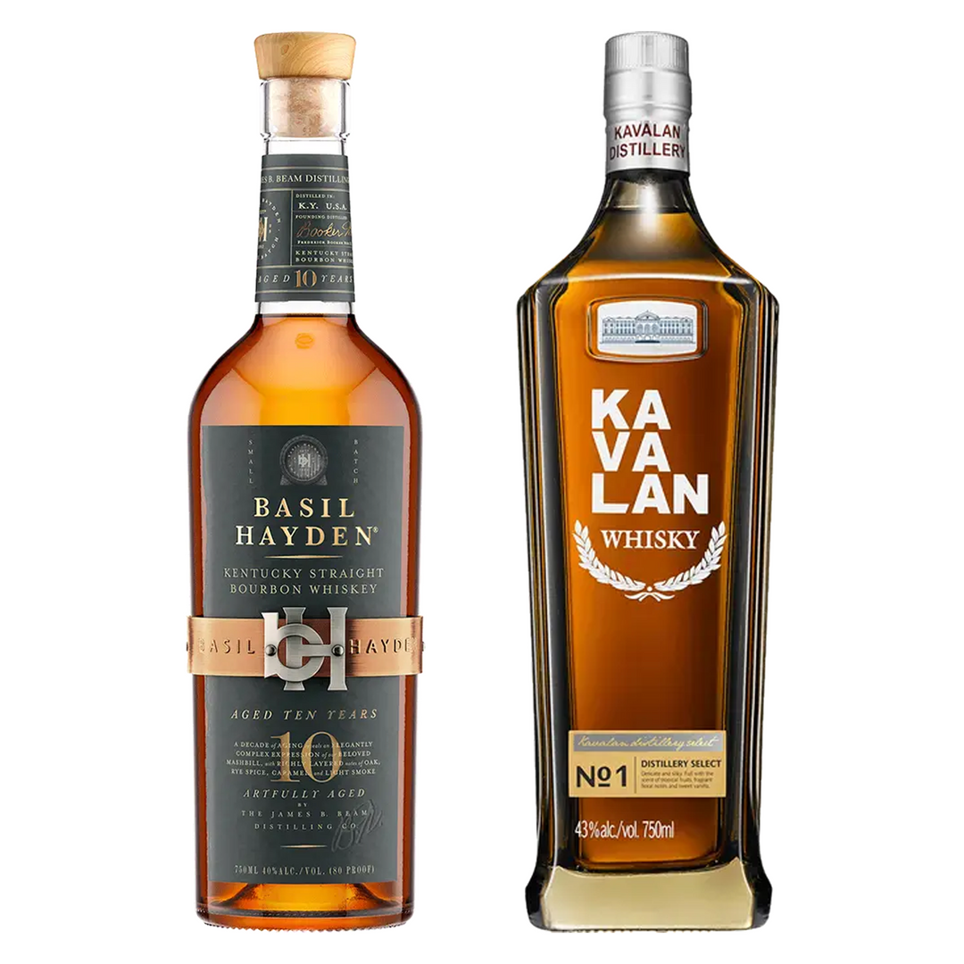 Basil Hayden's Straight Bourbon Artfully Aged 10 Yr & Kavalan Single Malt Whisky No.1 Distillery Select Bundle
