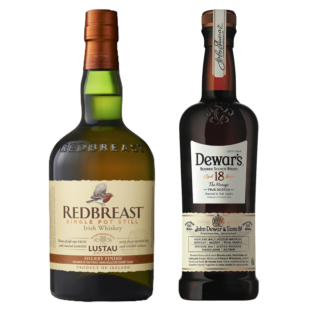 Redbreast Single Pot Still Irish Whiskey Sherry Finish Lustau Edition & Dewar's Blended Scotch The Vintage 18 Yr Bundle