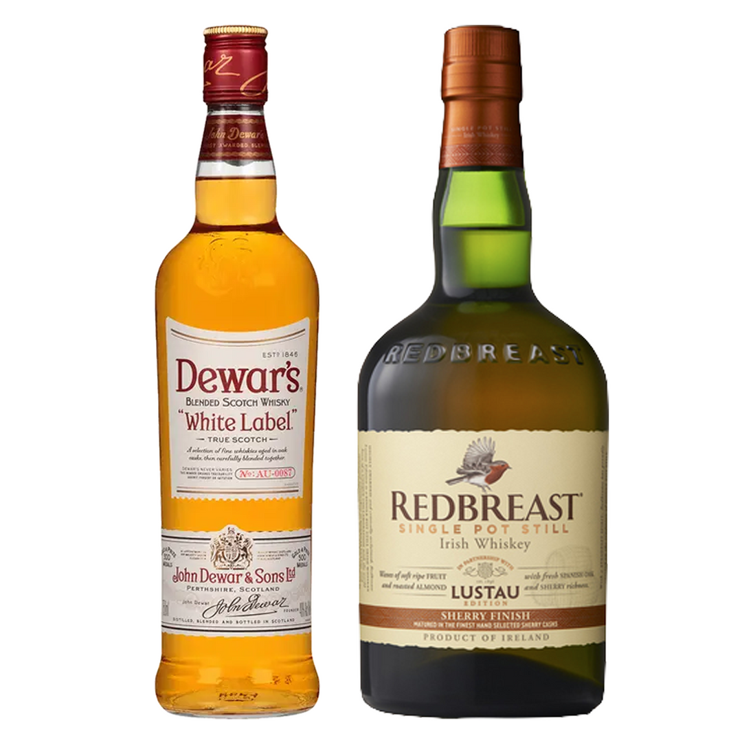 Dewar's Blended Scotch White Label & Redbreast Single Pot Still Irish Whiskey Sherry Finish Lustau Edition Bundle
