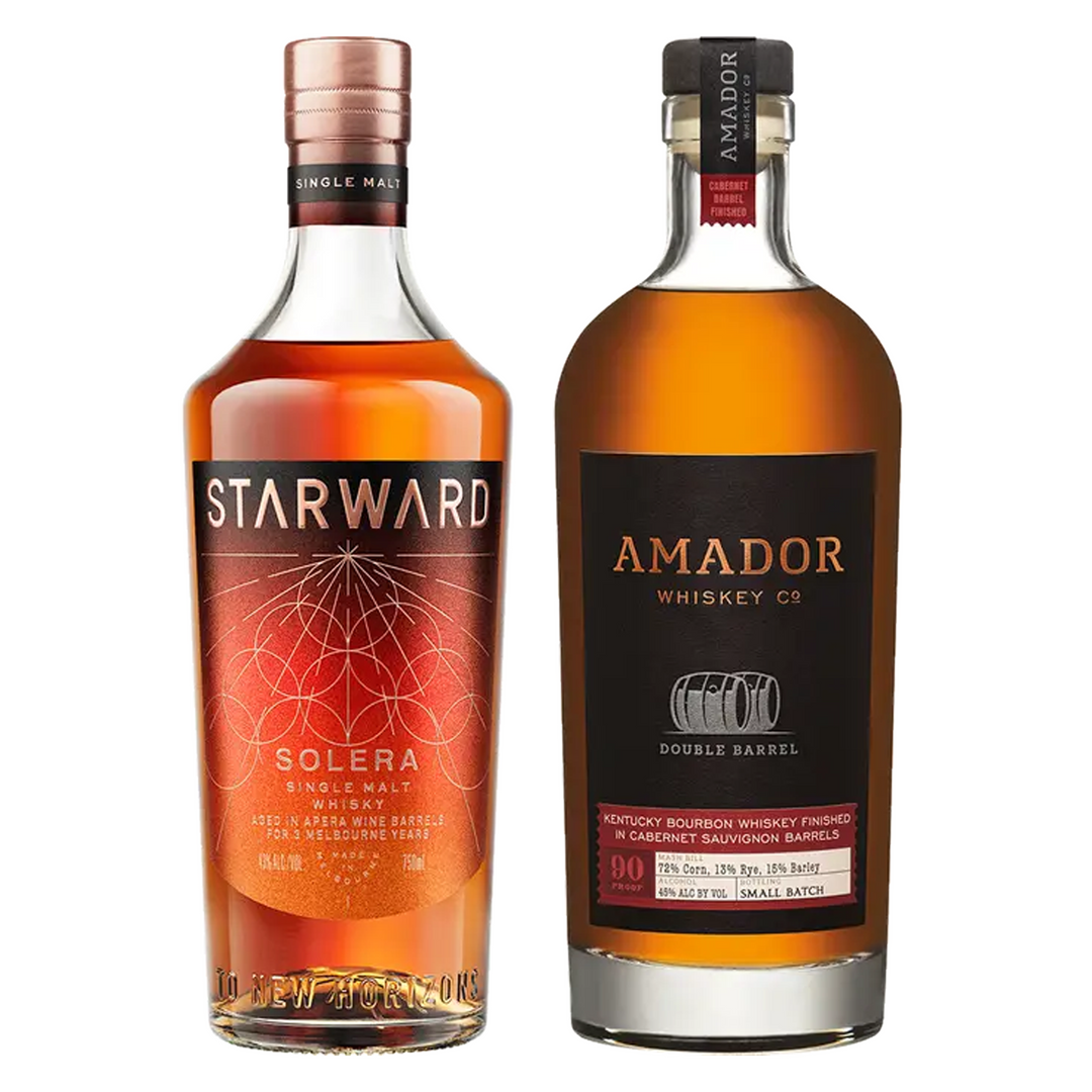 Starward Single Malt Whisky Solera Matured In Apera Barrels 3 Yr & Amador Whiskey Co. Bourbon Double Barrel Cabernet Barrel Finished Bundle
