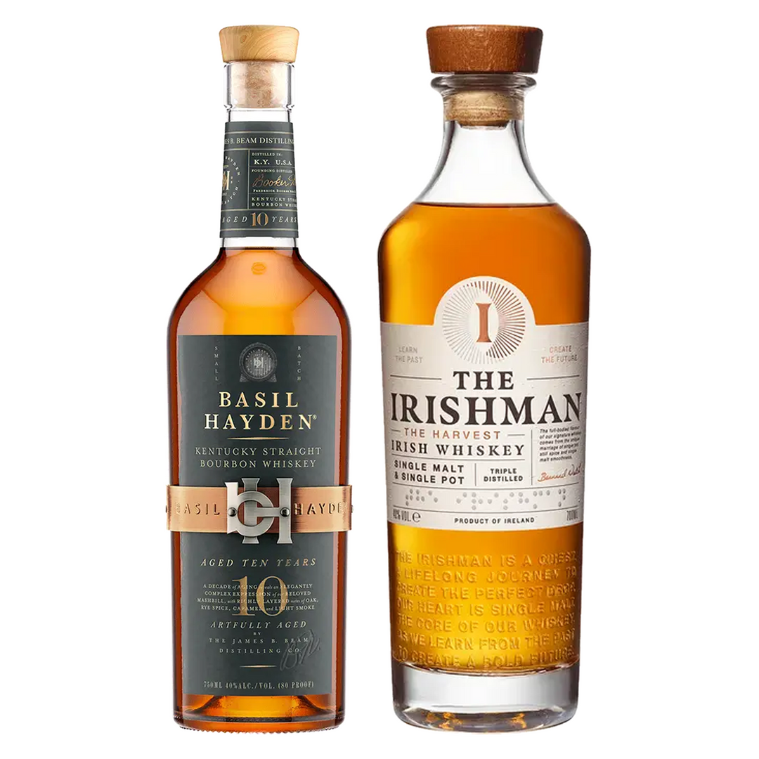 Basil Hayden's Straight Bourbon Artfully Aged 10 Yr & The Irishman Single Malt Irish Whiskey The Harvest Bundle