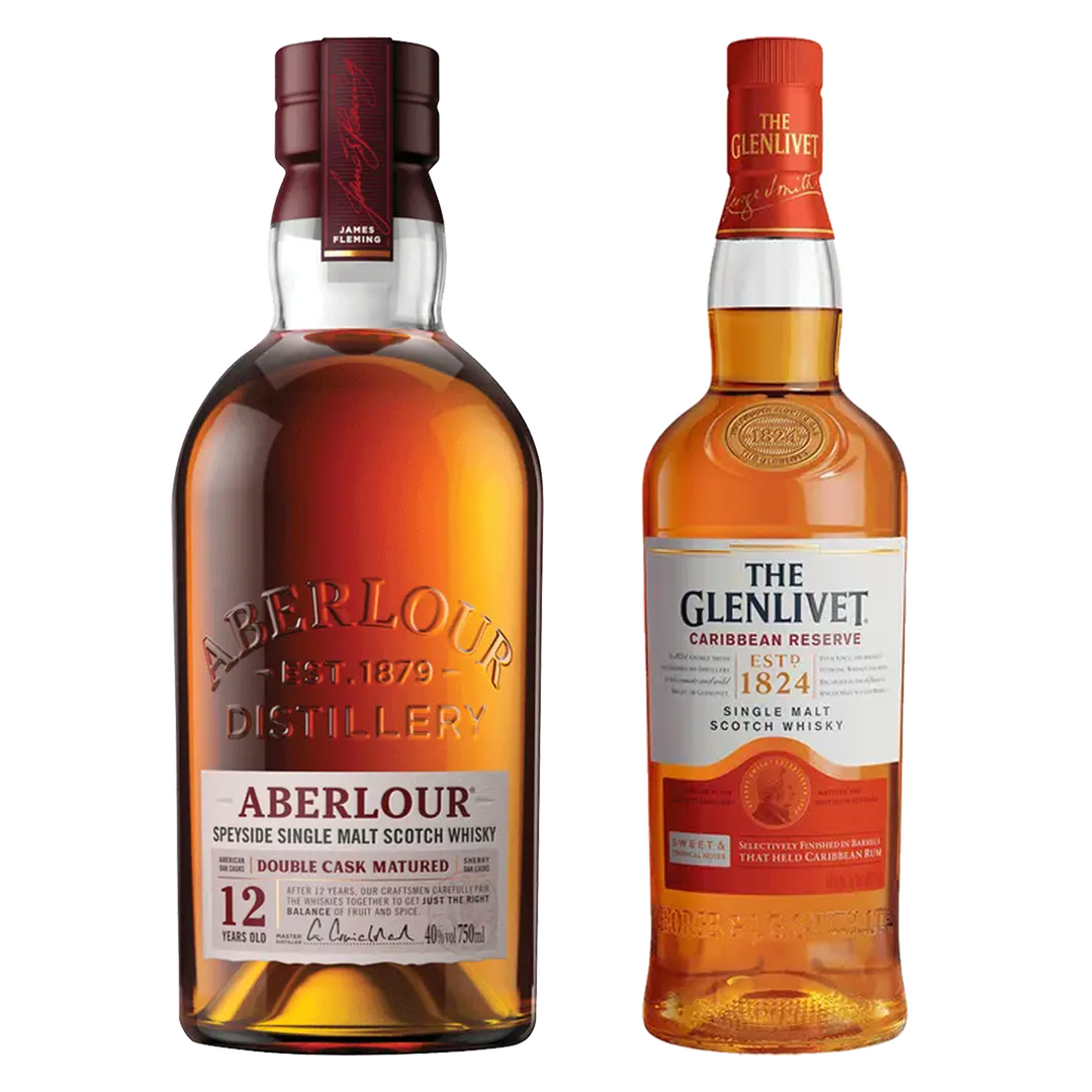 Aberlour Single Malt Scotch Double Cask Matured 12 Yr & The Glenlivet Single Malt Scotch Caribbean Reserve Bundle