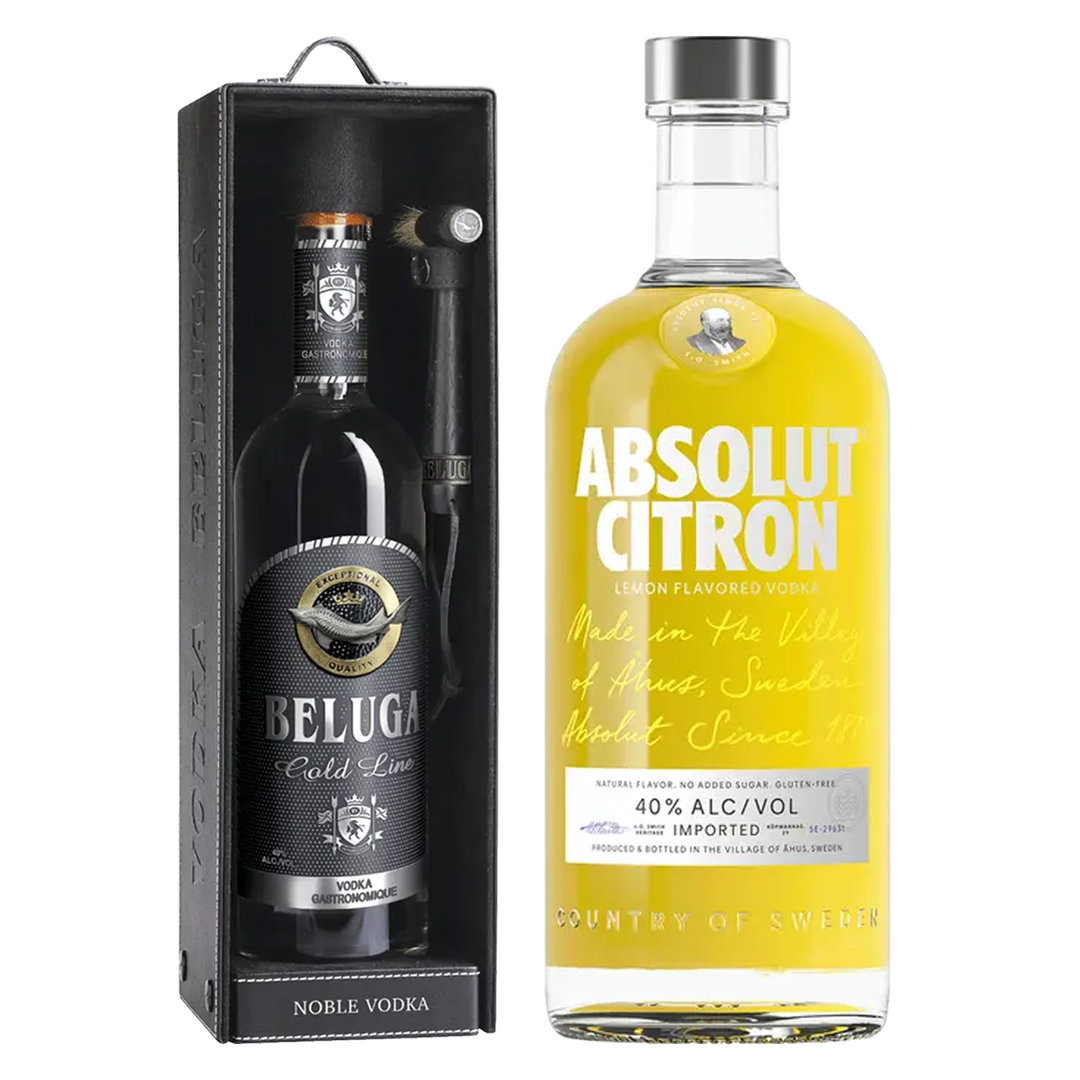 Beluga Vodka Gold Line & Absolut Lemon Flavored Vodka Citron Bundle