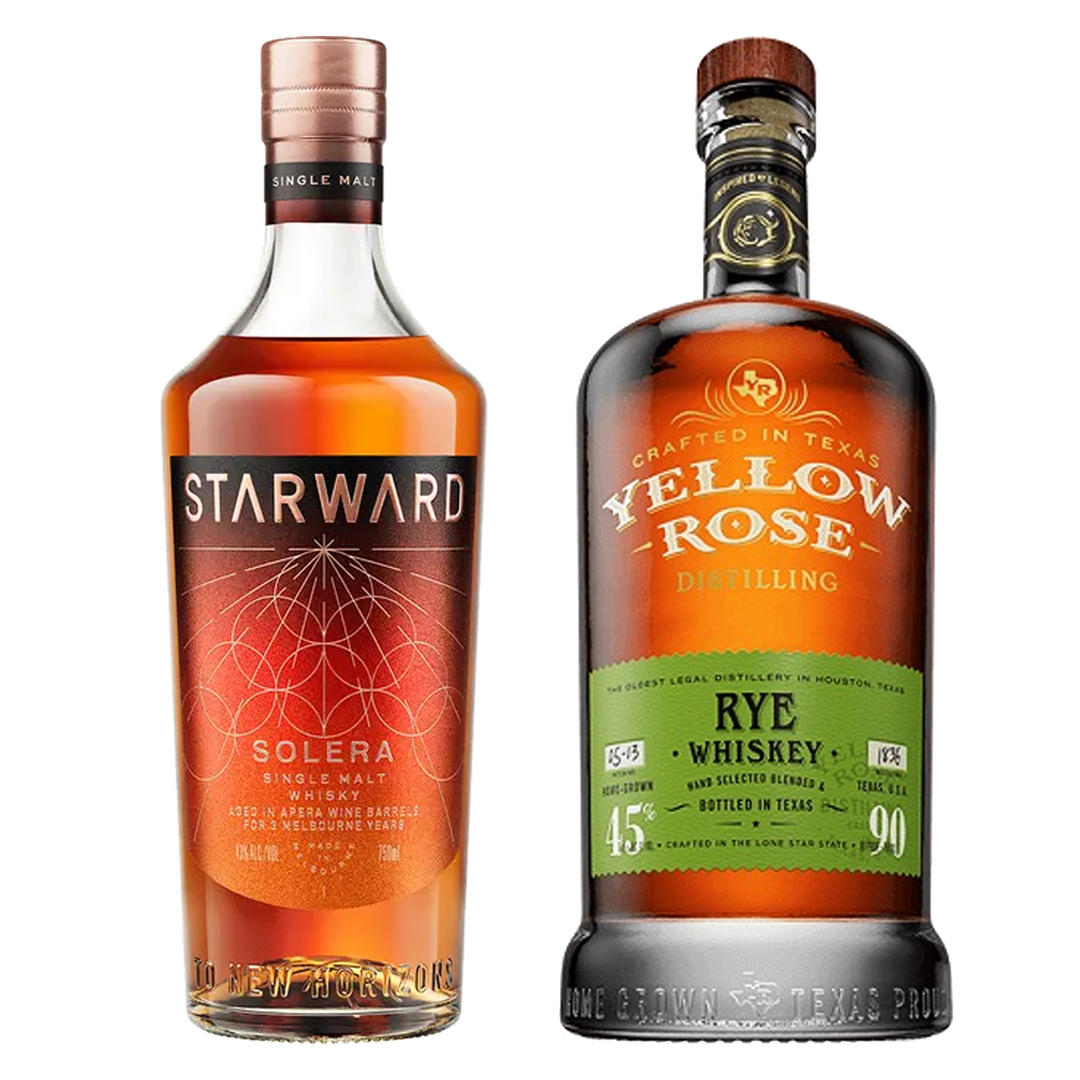 Starward Single Malt Whisky Solera Matured In Apera Barrels 3 Yr & Yellow Rose Distilling Rye Whiskey Bundle