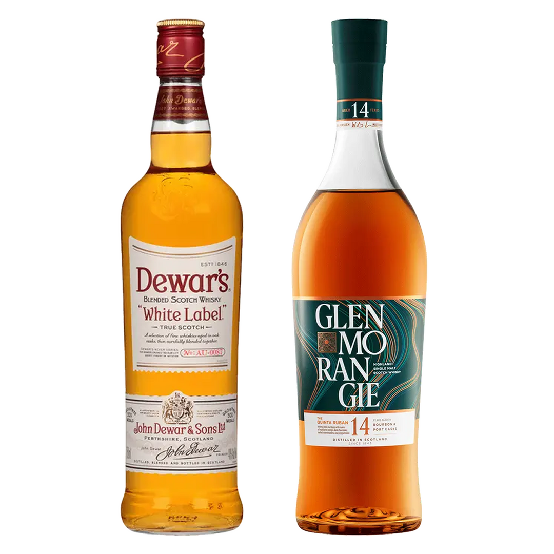 Dewar's Blended Scotch White Label & Glenmorangie Single Malt Scotch The Quinta Ruban 14 Year Bundle