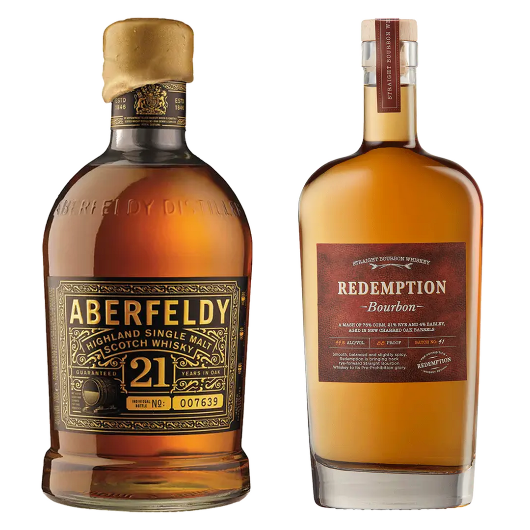Aberfeldy Single Malt Scotch Whisky 21 Yr & Redemption Straight Bourbon Bundle