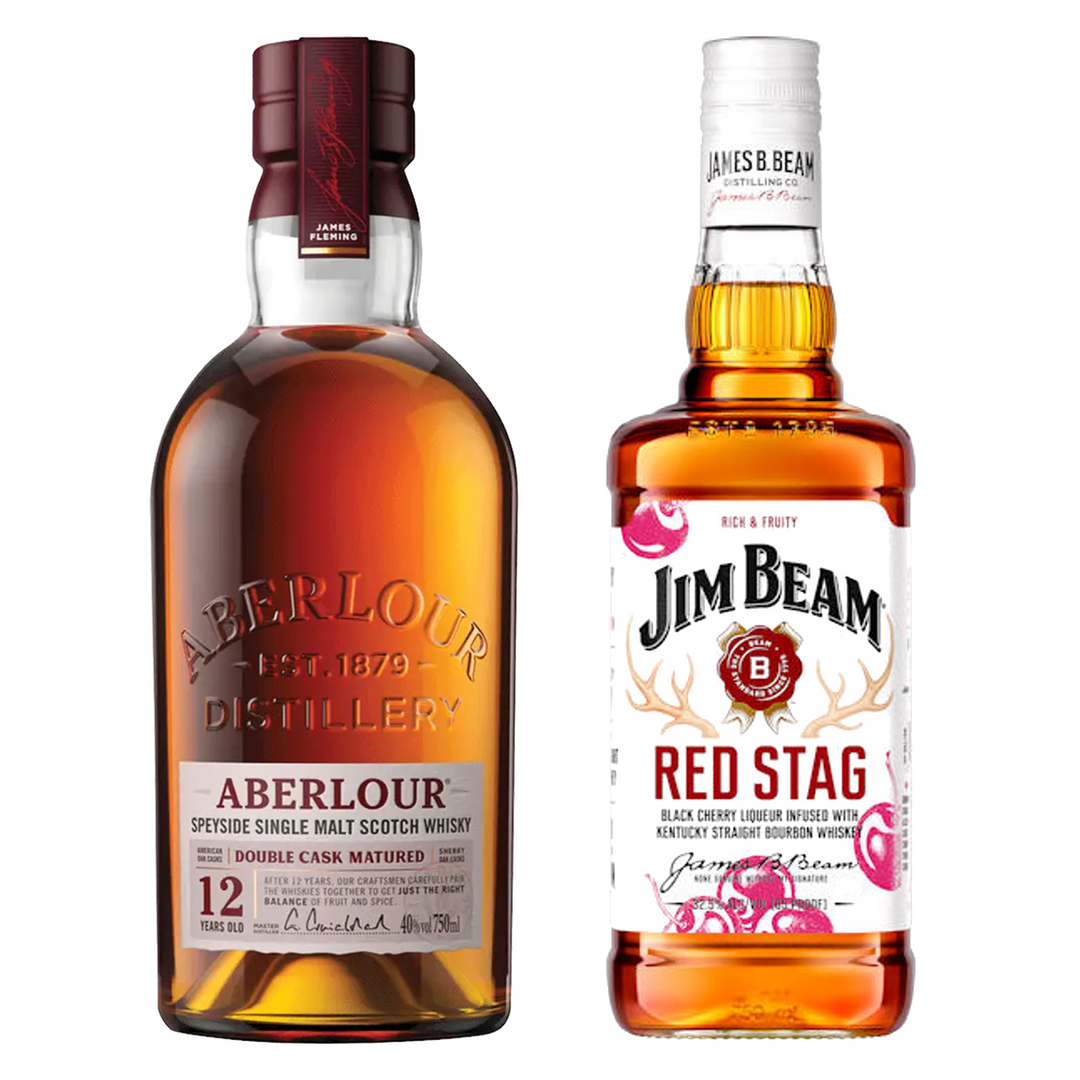 Aberlour Single Malt Scotch Double Cask Matured 12 Yr & Red Stag Black Cherry Infused Straight Bourbon Bundle