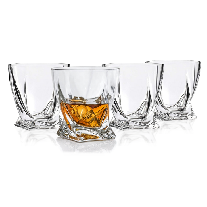 Premium Twisted Whiskey Glasses Set of 4 (10oz)