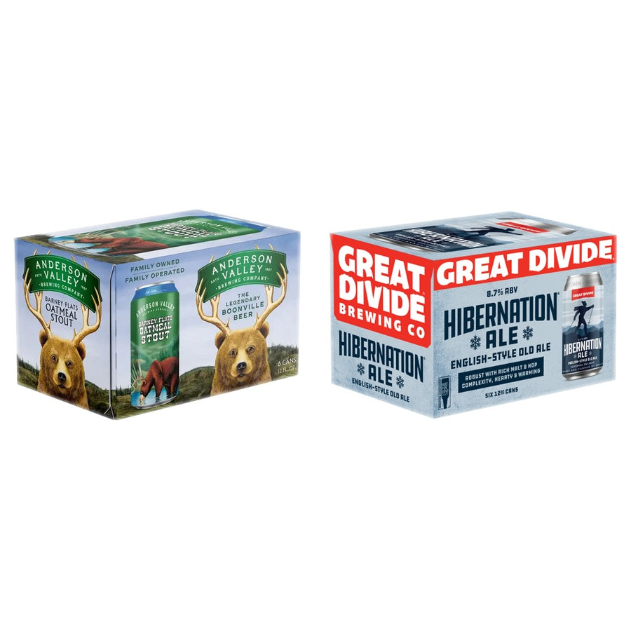 Anderson Valley Oat Stout Can 24 Pack and Great Divide Hibernation Ale 24 Pack