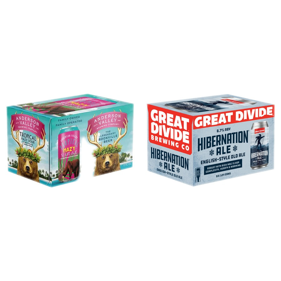 Anderson Valley Tropical Hazy Sour  24 Pack and Great Divide Hibernation Ale 24 Pack
