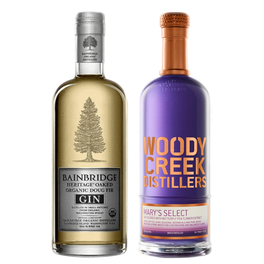 Bainbridge Oaked Gin and Woody Creek Distillers Woody Creek Marys Sel Gin