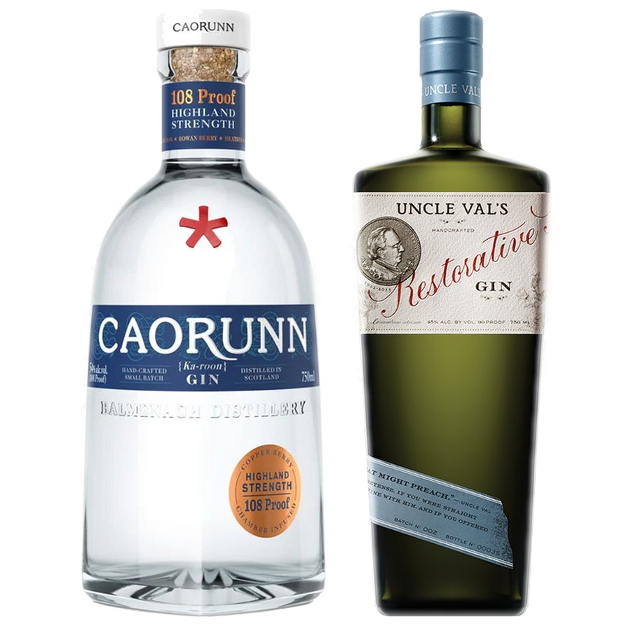 Caorunn Dry Gin Highland Strength 108 and Uncle Vals Gin Restorative