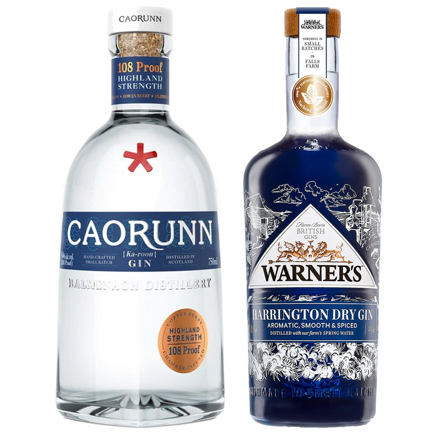 Caorunn Dry Gin Highland Strength 108 and Warners Gin Harrington Dry