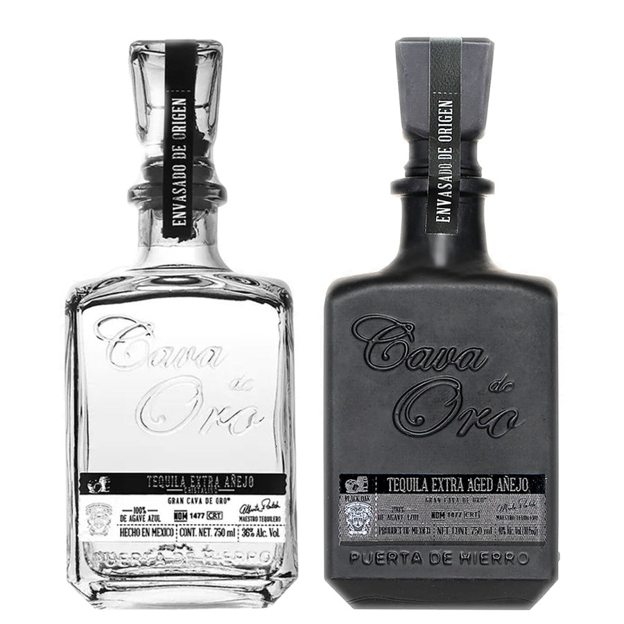Cava De Oro Cristalino Extra Anejo Tequila and Cava De Oro Tequila Extra Aged Anejo Black
