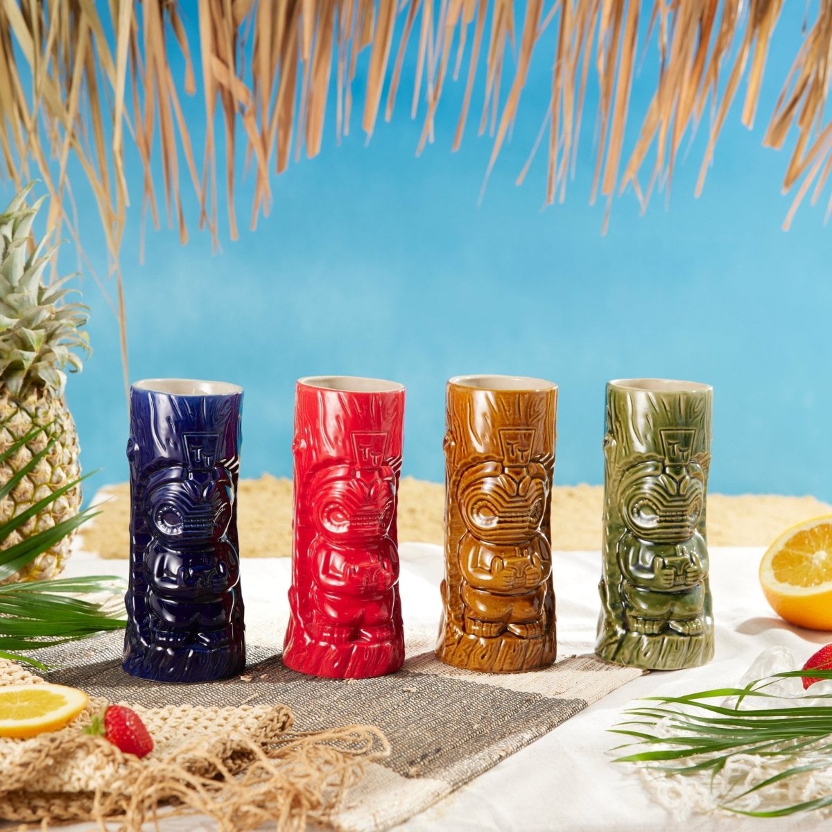 デッドストック⭐︎コナビール⭐︎グラス⭐︎ハワイアン⭐︎メネフネ⭐︎TIKI Ceramic Hawaiian Tiki Mugs Set of 4 (17 oz) – BottleBuzz