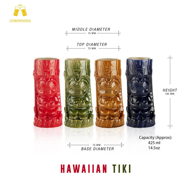 Ceramic Hawaiian Tiki Mugs Set of 4 (17 oz) - BottleBuzz