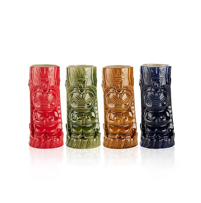 Ceramic Hawaiian Tiki Mugs Set of 4 (17 oz) - BottleBuzz