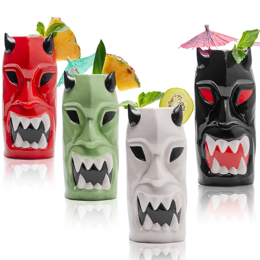 Ceramic Horned Hawaiian Tiki Mugs (Set of 4) - BottleBuzz