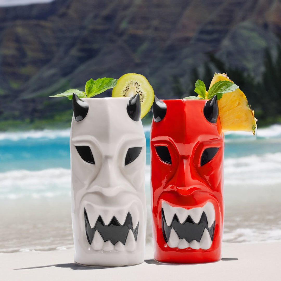 Ceramic Horned Hawaiian Tiki Mugs (Set of 4) - BottleBuzz