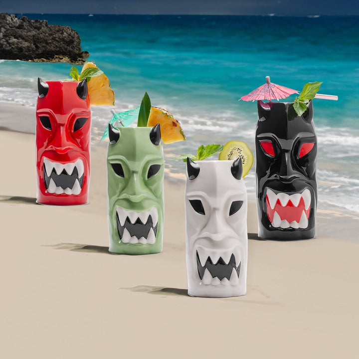 Ceramic Horned Hawaiian Tiki Mugs (Set of 4) - BottleBuzz