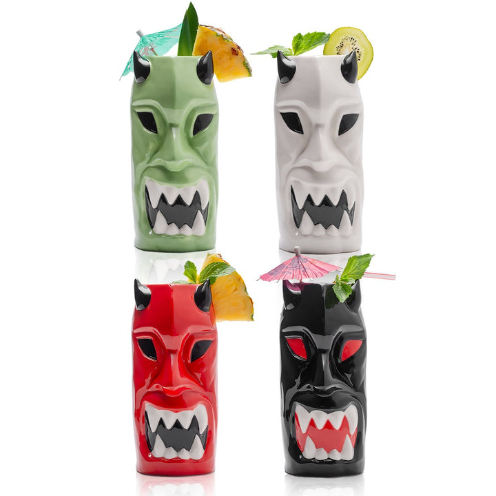 Ceramic Horned Hawaiian Tiki Mugs (Set of 4) - BottleBuzz