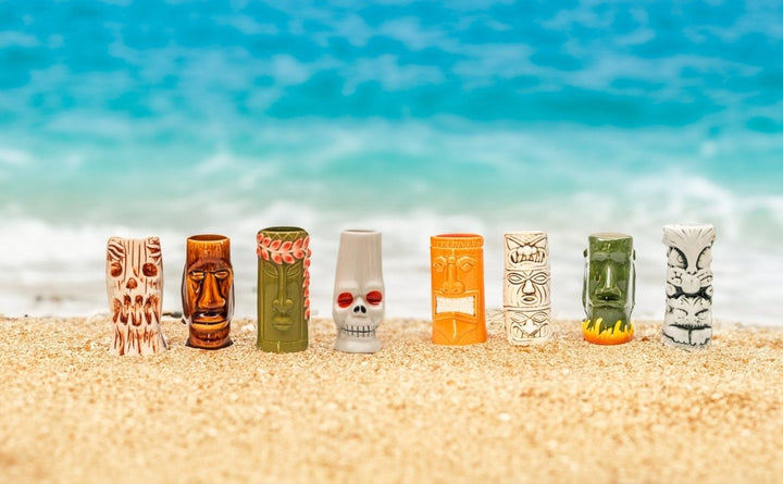 Ceramic Tiki Mugs, Set of 8 - 18 - 23.5oz - Perfect for Exotic Cocktails, Iced Tea, Soda, Mai Tai, Long Island - BottleBuzz