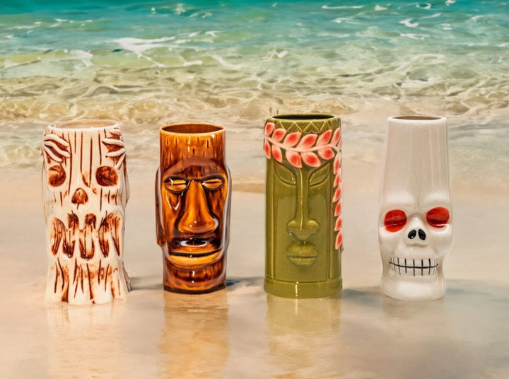 Ceramic Tiki Mugs, Set of 8 - 18 - 23.5oz - Perfect for Exotic Cocktails, Iced Tea, Soda, Mai Tai, Long Island - BottleBuzz