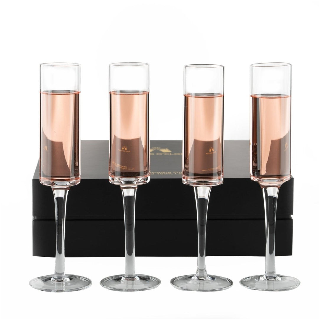 Champagne Flutes - Hand - Blown Crystal Mimosa Glasses (6oz/180mL) - BottleBuzz