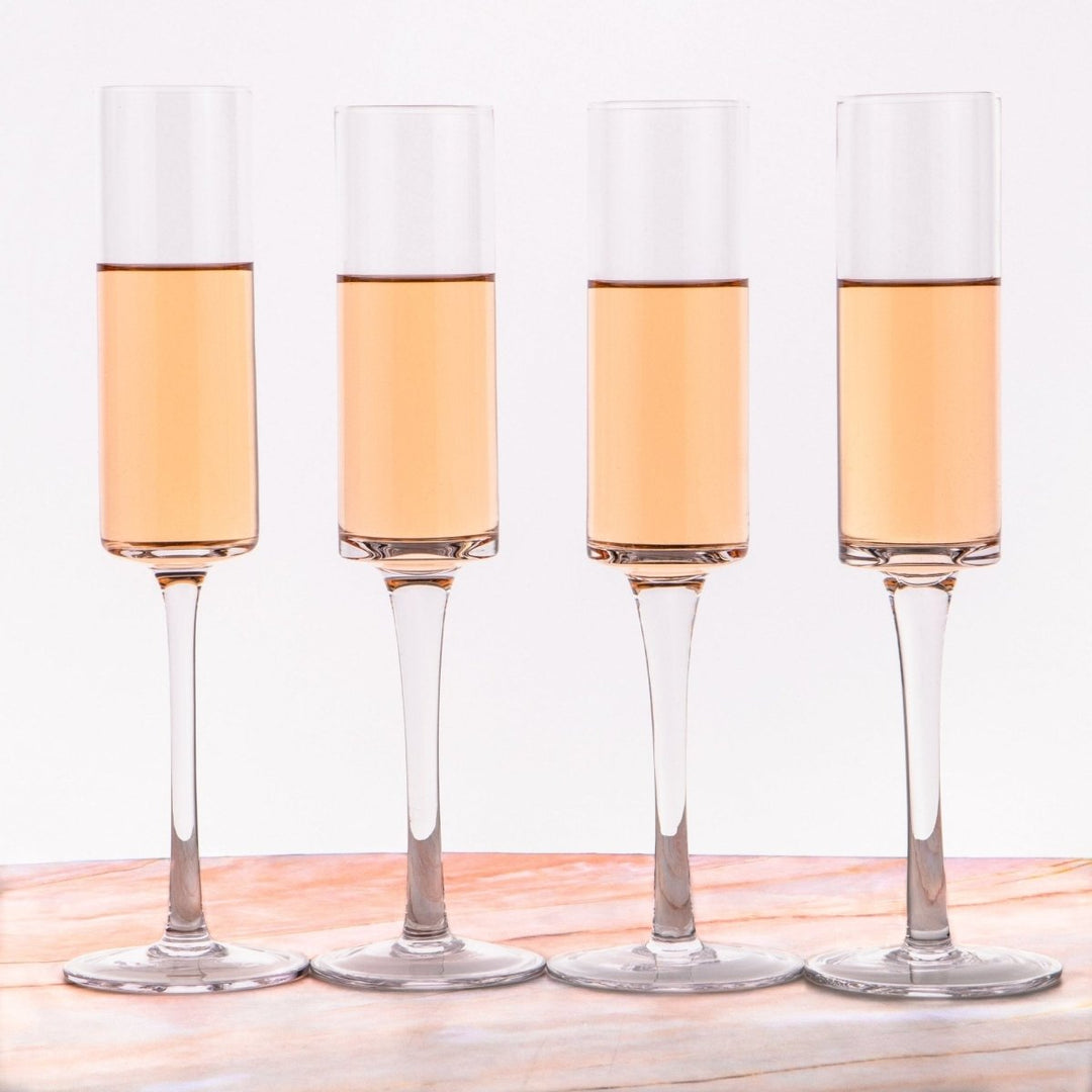 Champagne Flutes - Hand - Blown Crystal Mimosa Glasses (6oz/180mL) - BottleBuzz