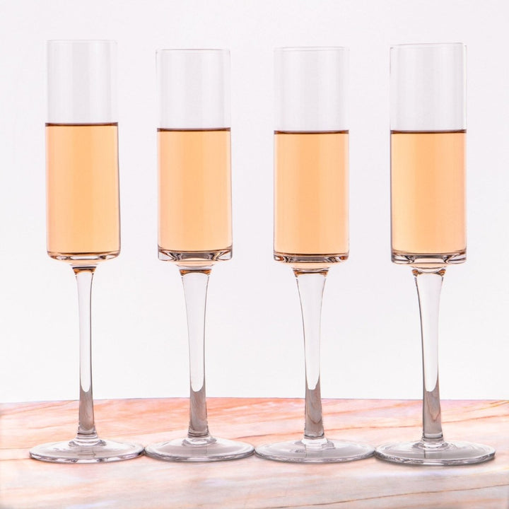 Champagne Flutes - Hand - Blown Crystal Mimosa Glasses (6oz/180mL) - BottleBuzz