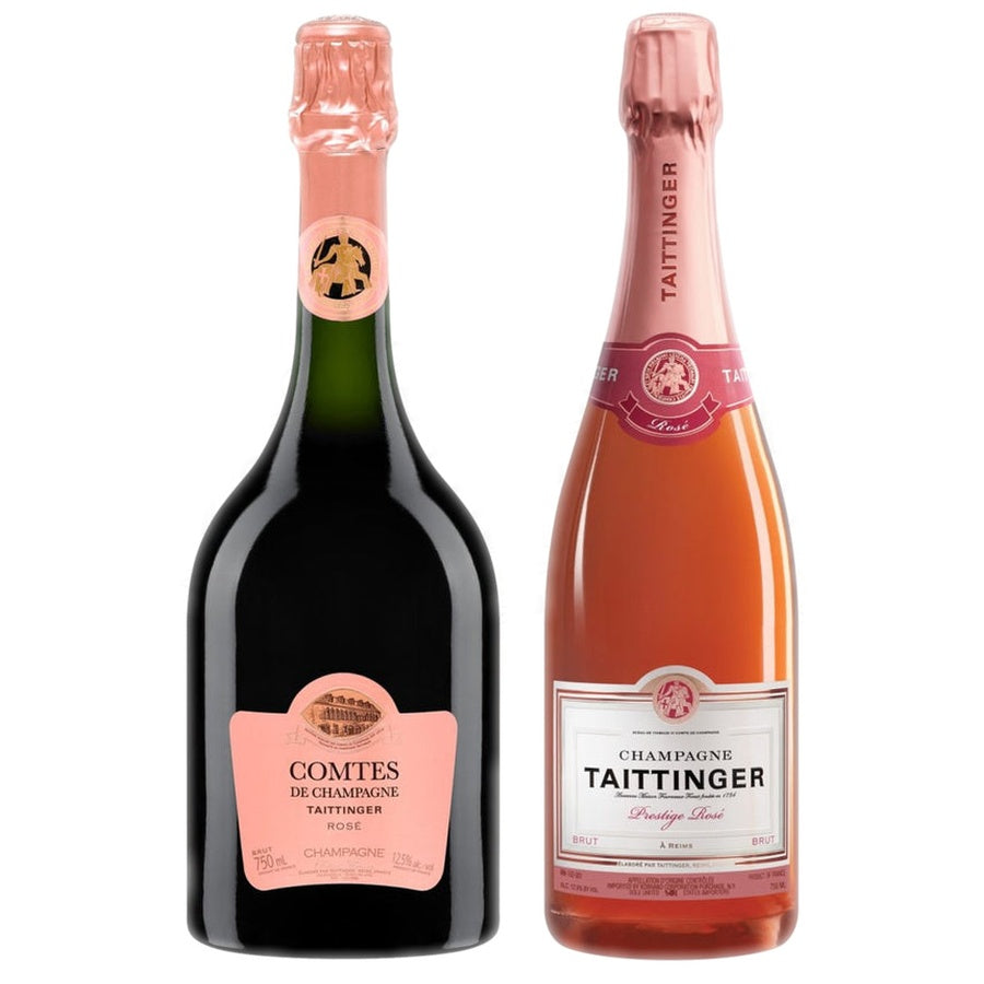 Champagne Taittinger Brut Comtes de Rose and Champagne Taittinger Brut Prestige Rose