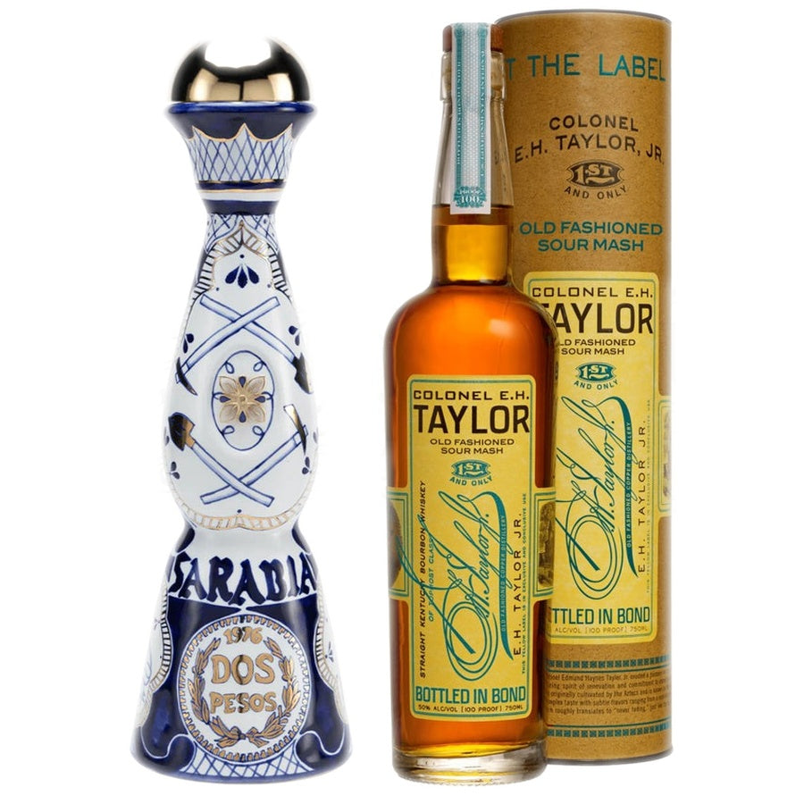 Clase Azul Limited Edition X Eduardo Sarabia Anejo Tequila Gold Edition and E.H. Taylor Old Fashioned Sour Mash Bourbon