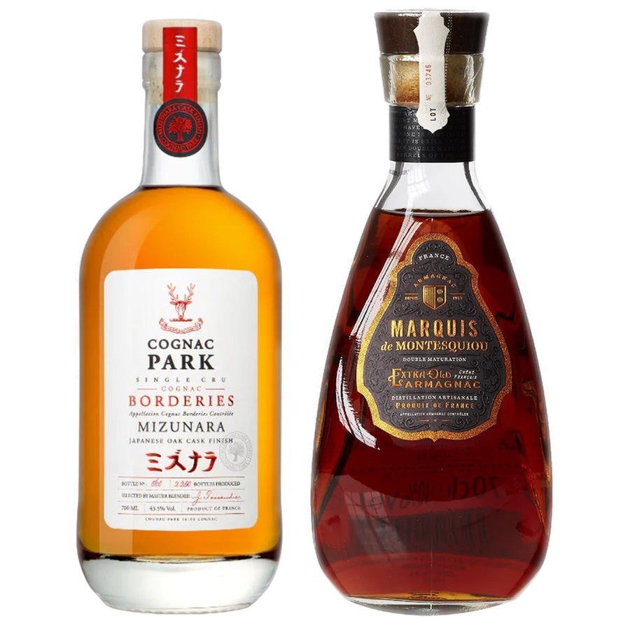 Cognac Park Mizunara Japanese Oak Cask Finish Single Cru Borderies and Marq De Montesquiou Armagnac Extra