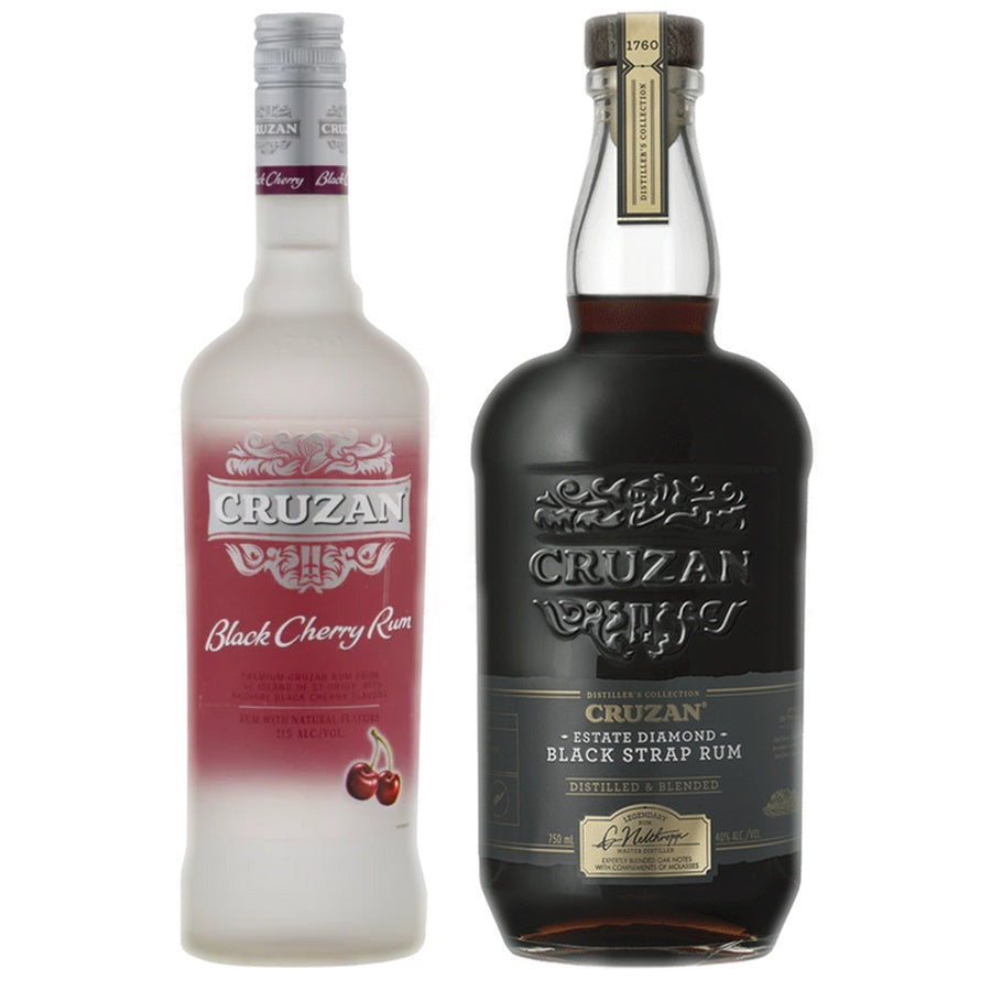 Cruzan Black Cherry Flavored Rum and Cruzan Dark Rum Black Strap Estate Diamond