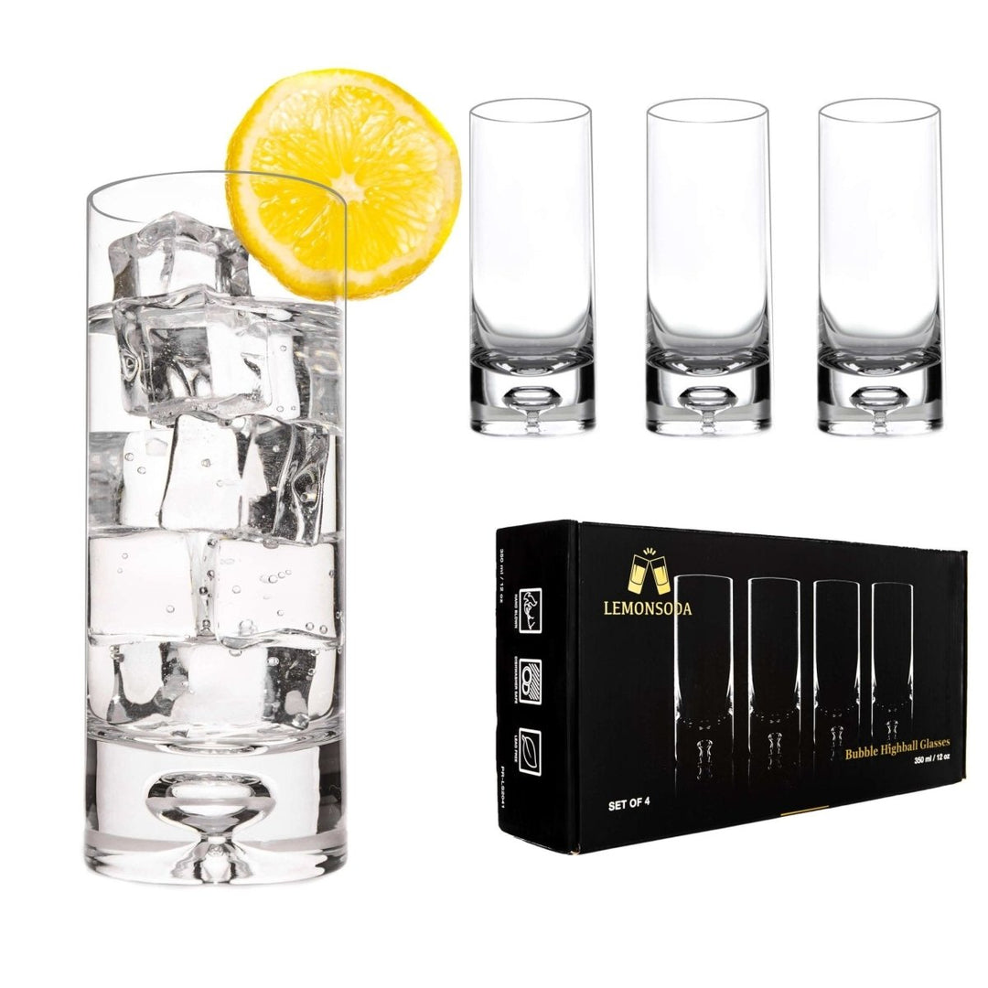 Crystal Bubble Base Collins Glass Highball Tumbler - Set of 4 - 12oz - BottleBuzz