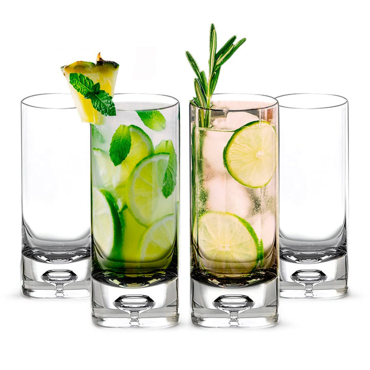 Crystal Bubble Base Collins Glass Highball Tumbler - Set of 4 - 12oz - BottleBuzz