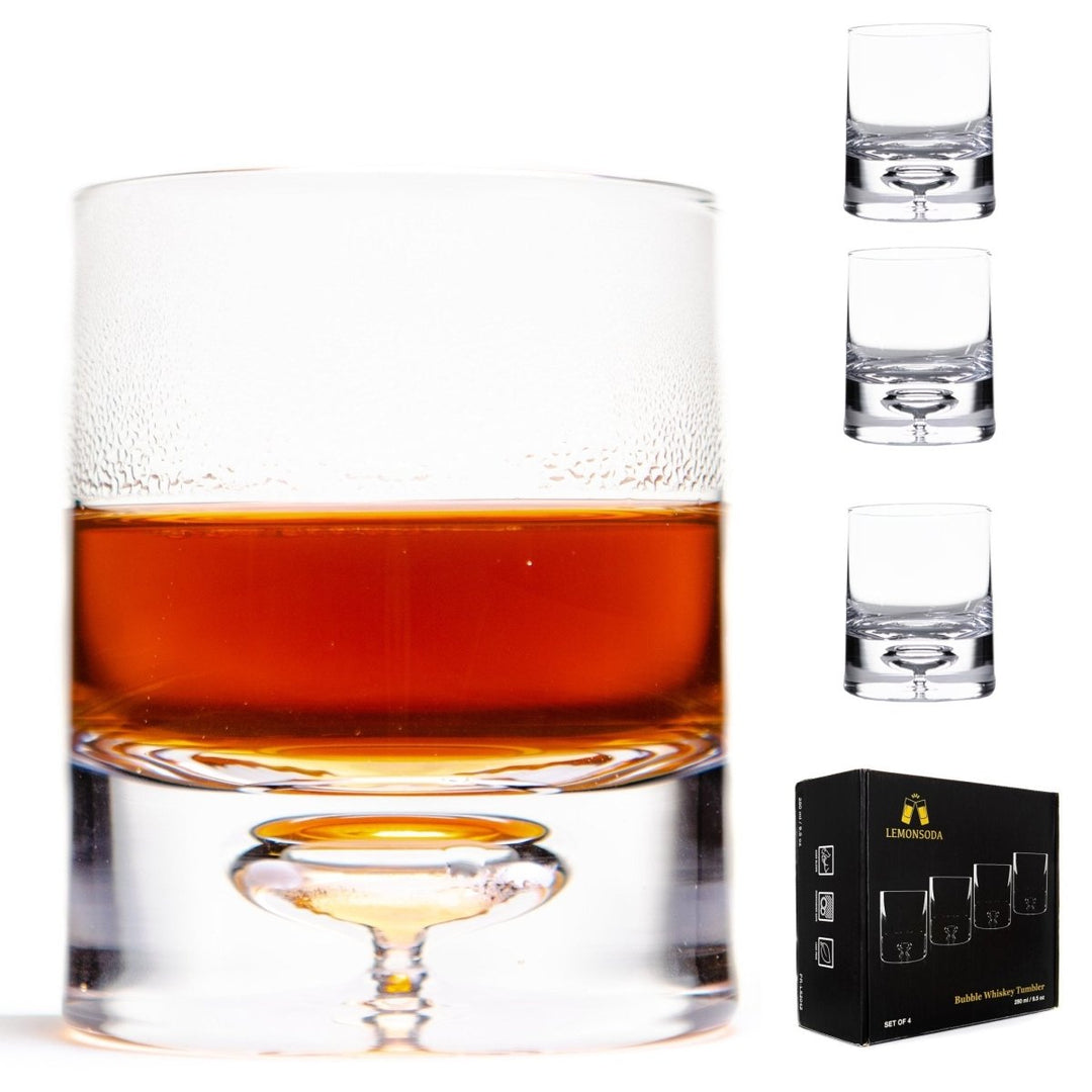 Crystal Bubble Heavy Base Whiskey Glass Tumbler - Set of 4 (9.5oz) - BottleBuzz