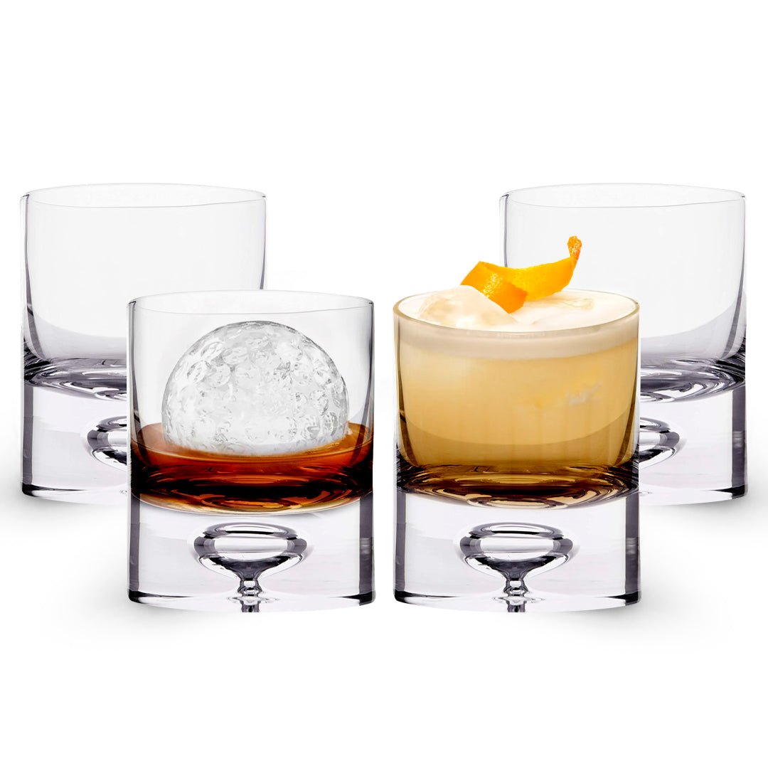 Crystal Bubble Heavy Base Whiskey Glass Tumbler - Set of 4 (9.5oz) - BottleBuzz