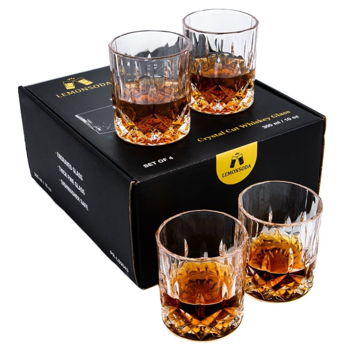 Crystal Cut Old Fashioned Whiskey Glasses (10oz) - BottleBuzz