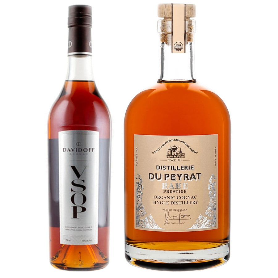 Davidoff VSOP Cognac and Distillerie Du Peyrat Cognac Rare Prestige Single Distillery