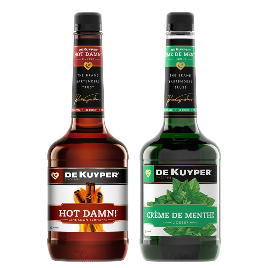 Dekuyper Cinnamon Schnapps Hot Damn and Dekuyper Creme De Menthe Green