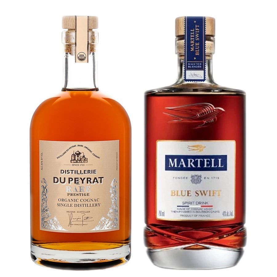 Distillerie Du Peyrat Cognac Rare Prestige Single Distillery and Martell Blue Swift