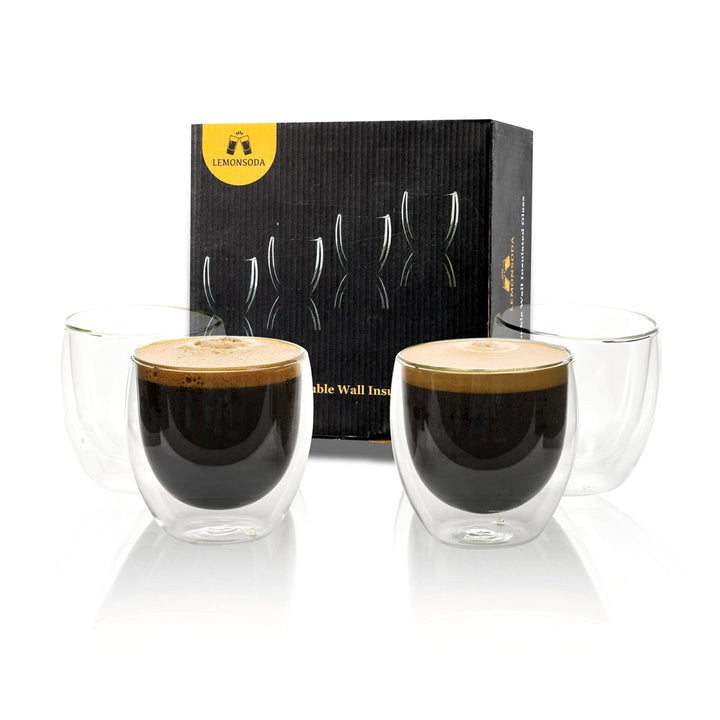 Double Wall Glass Coffee Mugs Cups - 8.5oz/12oz - BottleBuzz