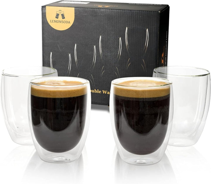 Double Wall Glass Coffee Mugs Cups - 8.5oz/12oz - BottleBuzz