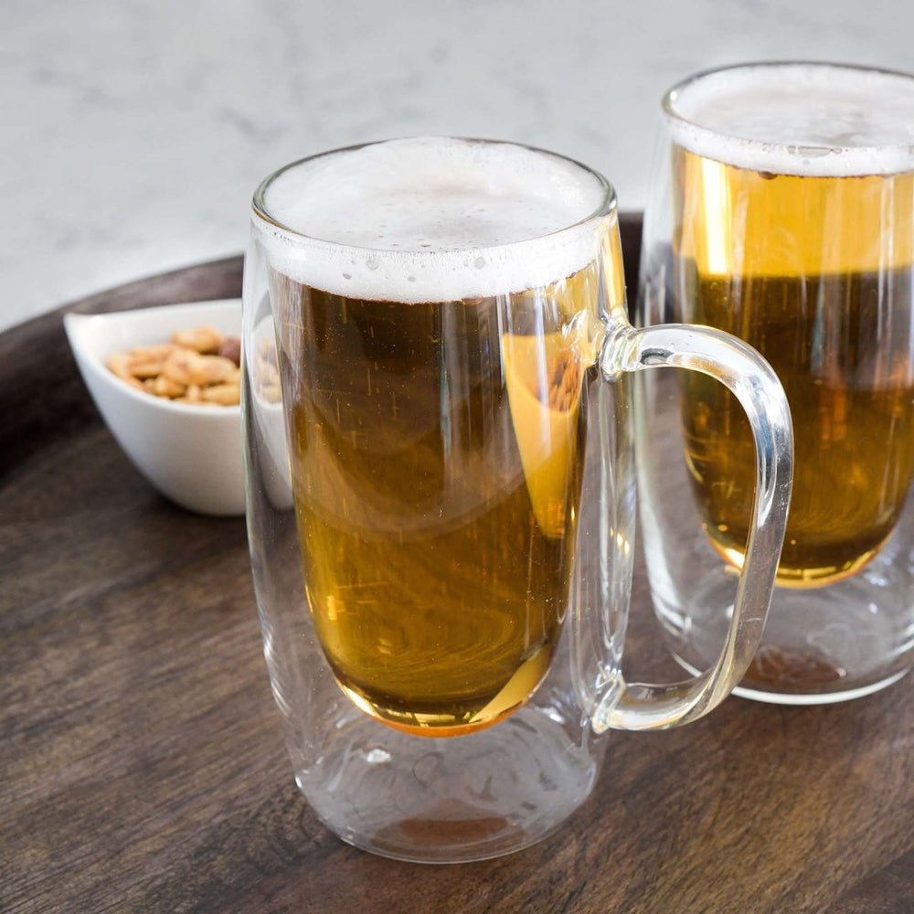 Double Walled Beer Drink Glass Mug with Handle - Set of 4 - BottleBuzz